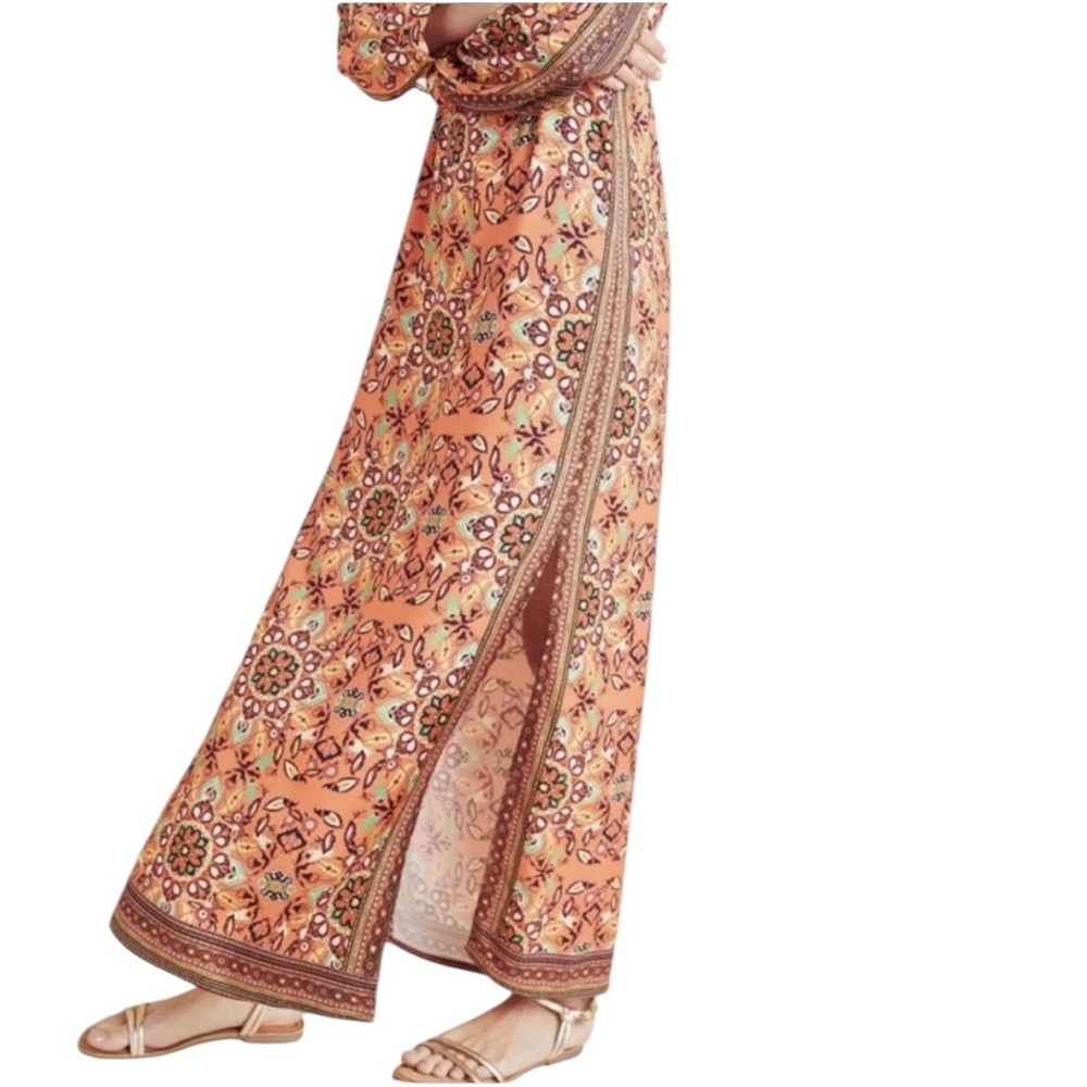 Farm Rio Anthropologie Clarabella Orange Floral Long Sleeve Maxi Dress M - Picture 3 of 12